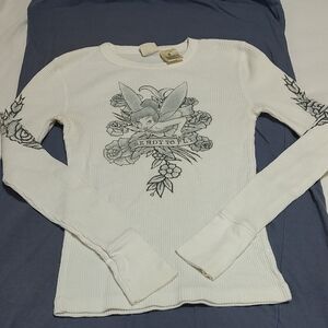 White Disney Tinkerbell Long Sleeve Top with Graphic Design